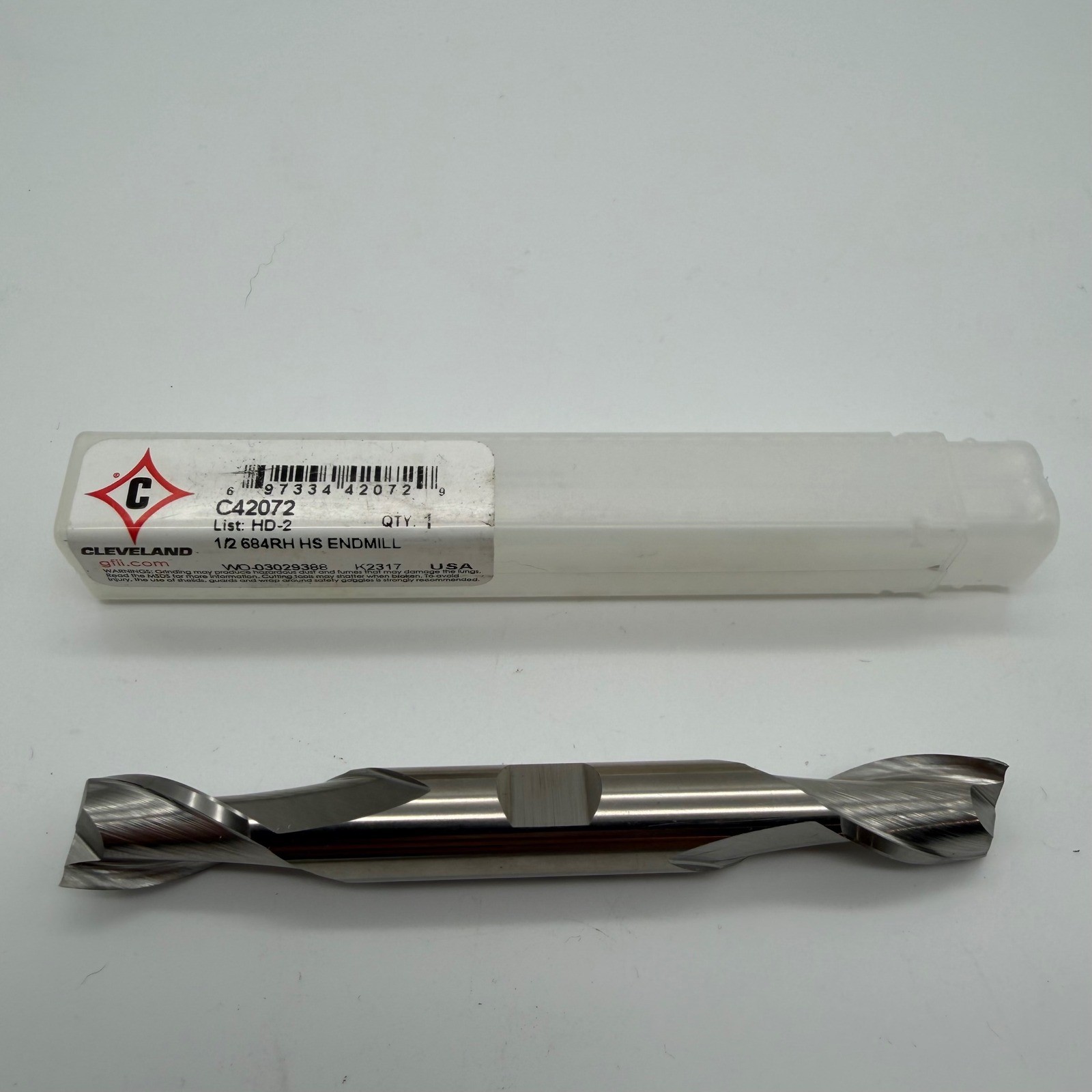 Cleveland End Mill Tool 1/2 Inch Silver HSS Double End 2 Flute C42072