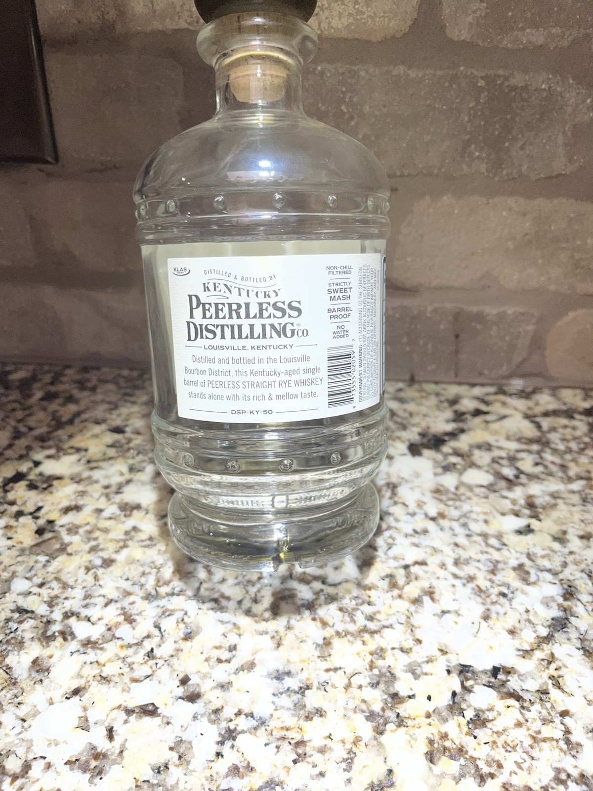 Empty Peerless Barrel Proof Rye Single Barrel Selection
