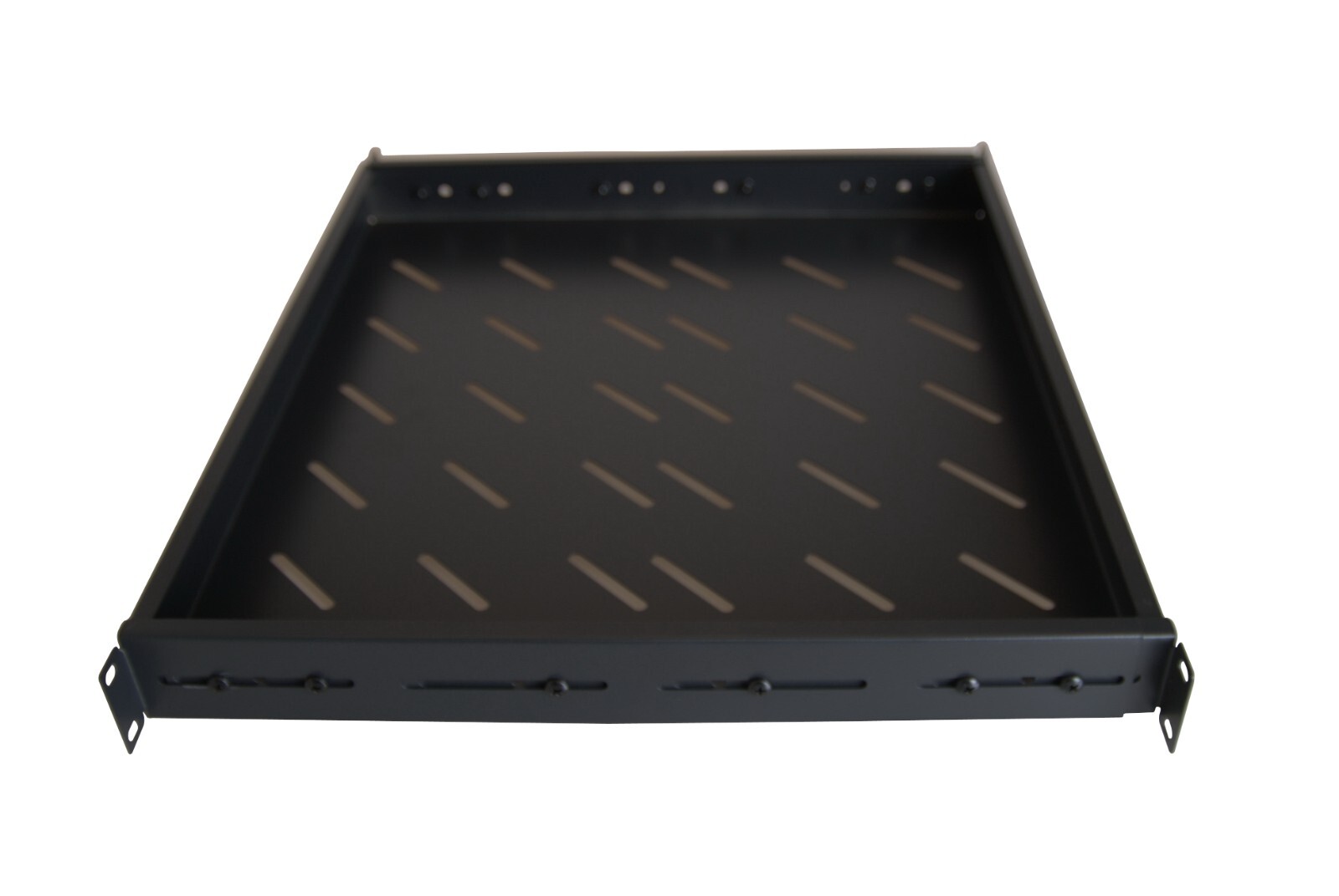 1U 19" Black 4-Post Vented Fixed Server Shelf Rack Mount, Adjustable 16in - 37in