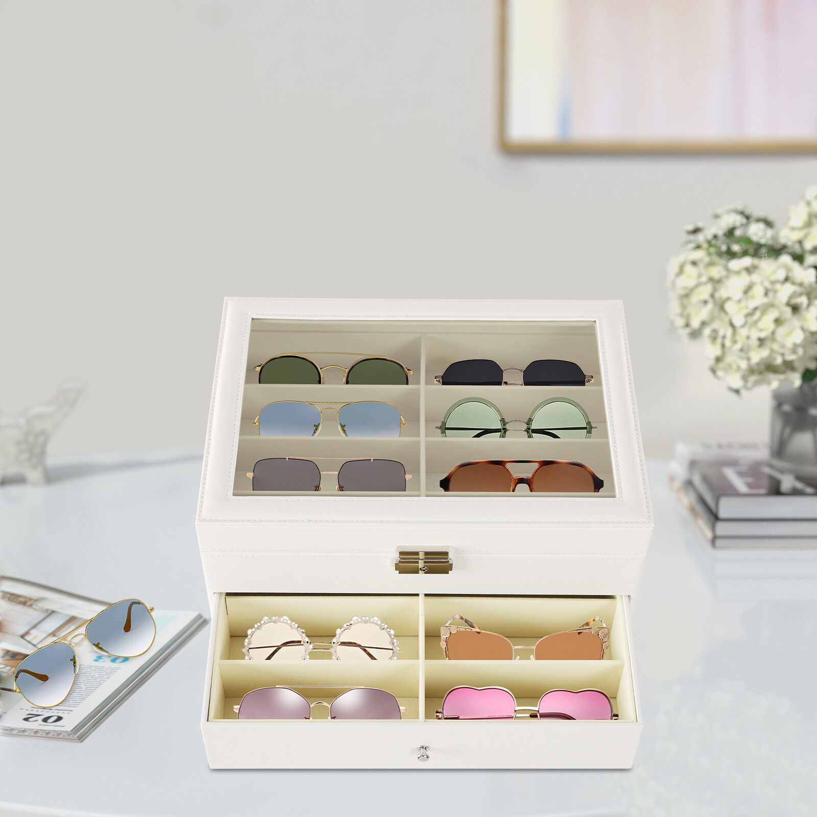 24-Slot Glasses Storage Display Case Organizer For Sunglasses Eyeglass Box