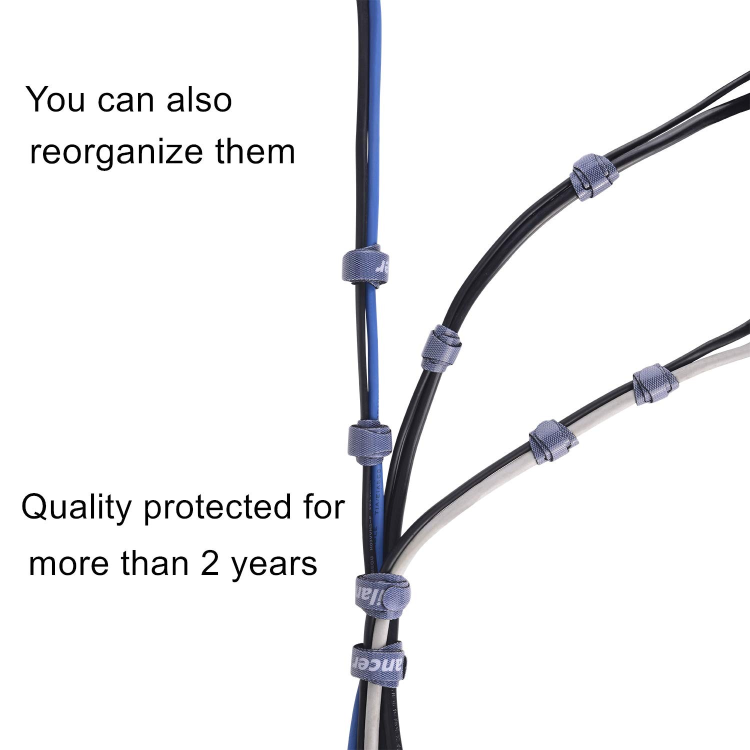 Trilancer 50 Pack Reusable Cable Straps 8in Adjustable Cable Ties - Black