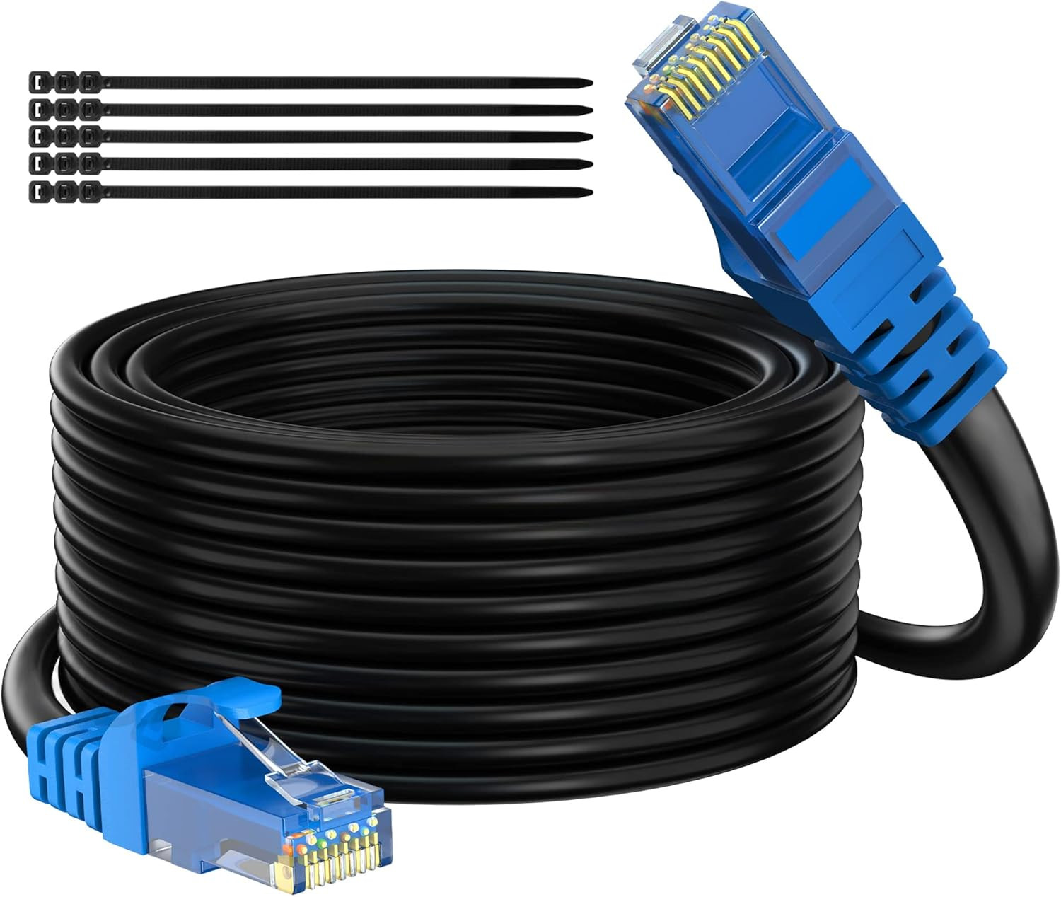 Adoreen Cat 6 Outdoor Ethernet Cable 50 Ft Black, High Speed Heavy Duty Long Int
