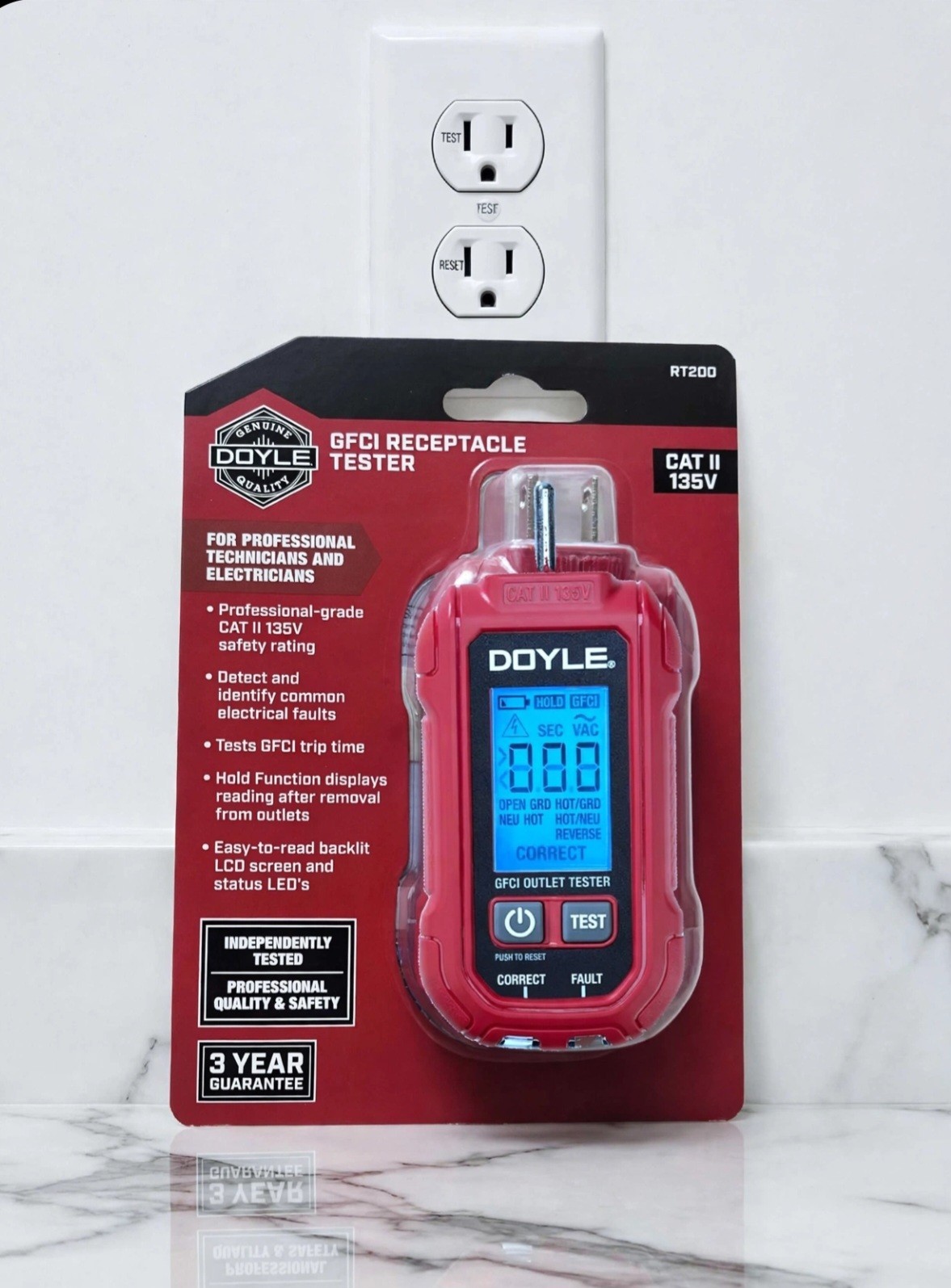 Doyle GFCI Receptacle Tester With Backlit Lcd Screen