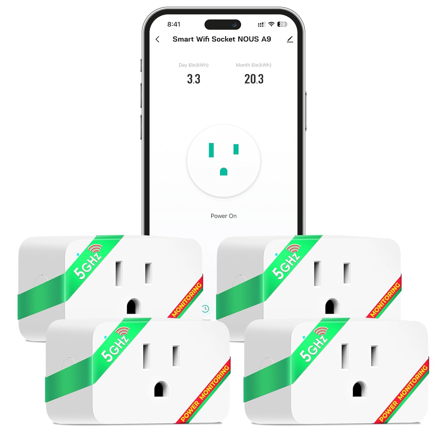 Wi-Fi Smart Plug 15A, Dual-Band 2.4Ghz & 5Ghz, Energy Monitoring, Compatible wit
