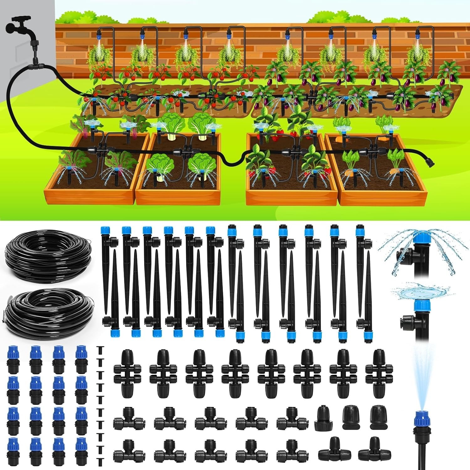 Drip Irrigation System 230FT – Quick Connect Garden Watering Kit with Adjusta...