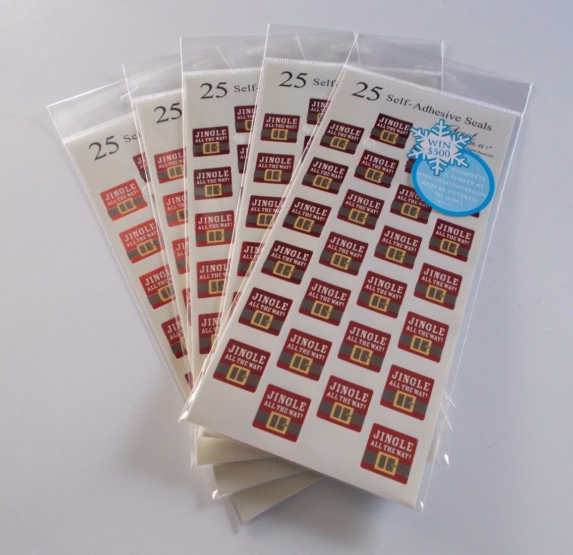 5 Sheets of Red Foil Self-Adhesive Christmas Card Seals LARGE 125 Stickers Total