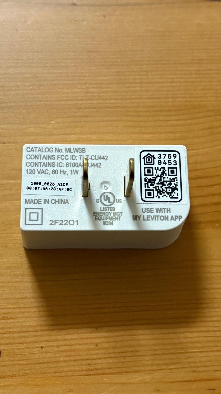 Leviton MLWSB Smart Plug WiFi Outlet Mini Switch 120V Alexa Google