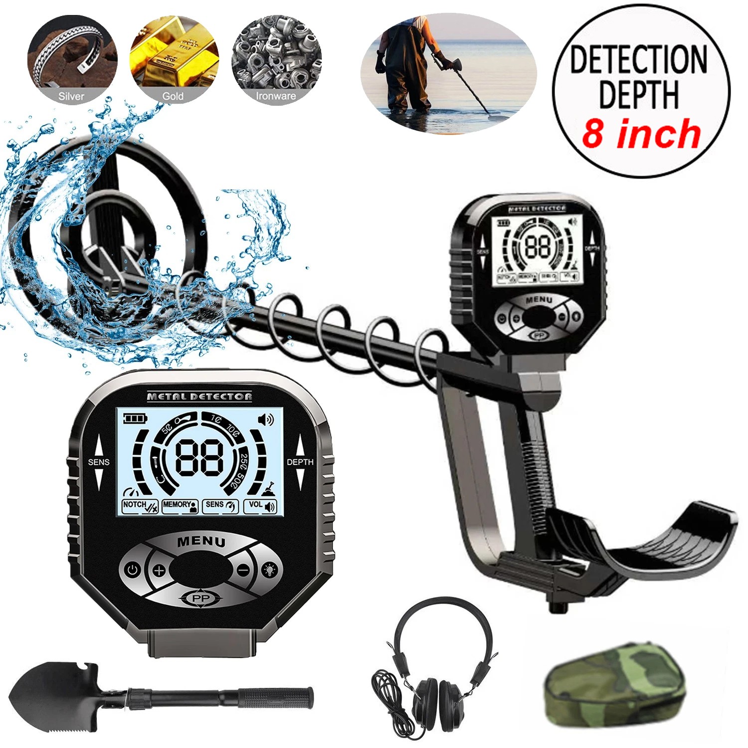 Waterproof Metal Detector Professional Rechargeable Gold Detector Coil Hunter