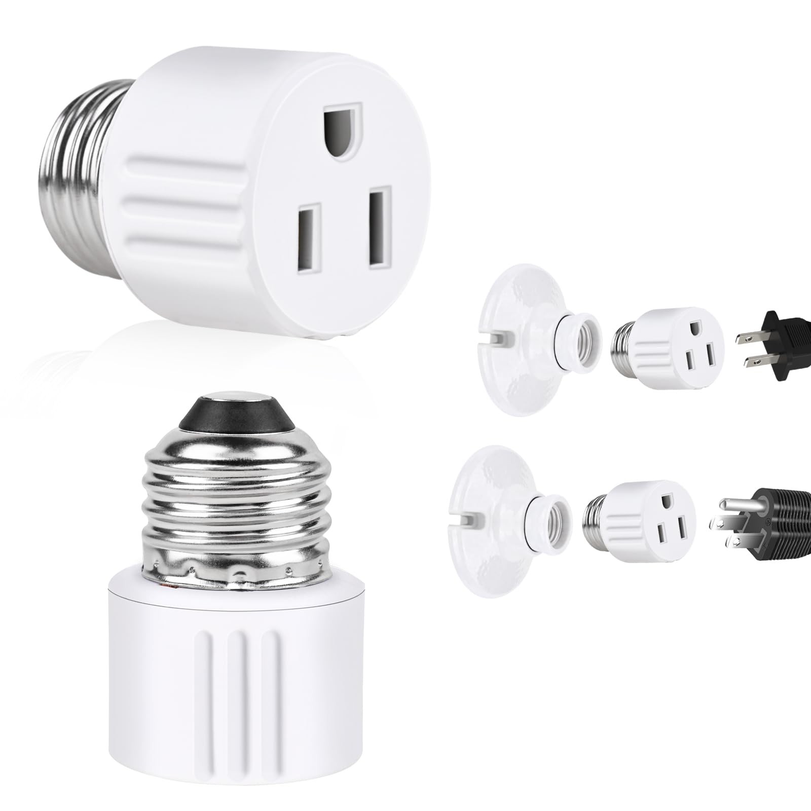 Outlet Light Socket Adapter,Screw in Outlet Socket,E26 Light Bulb to Outlet S...