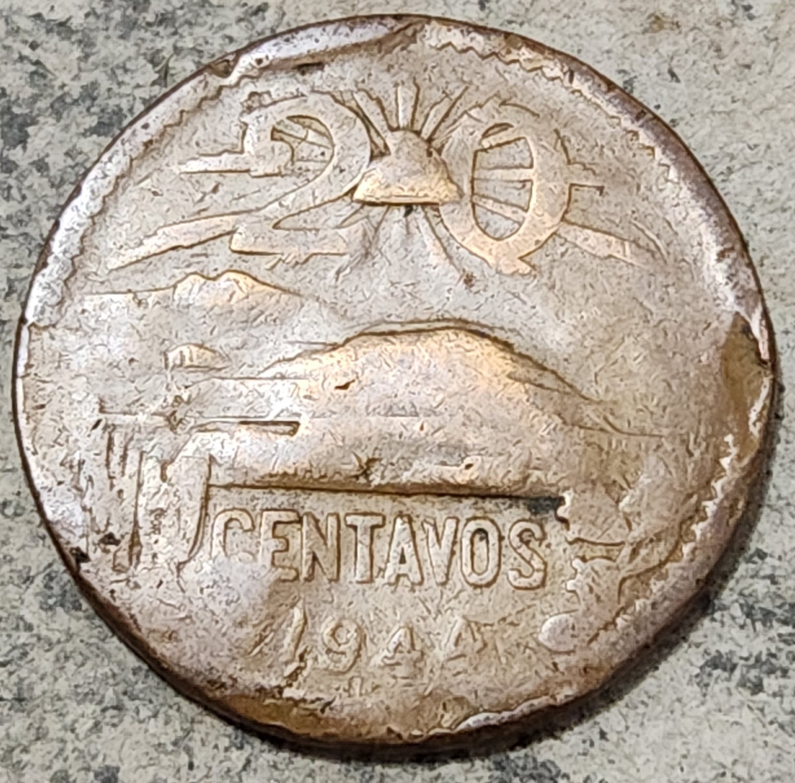 MEXICO 🇲🇽 TWENTY (20) CENTAVOS COIN 1944 (WARTIME)