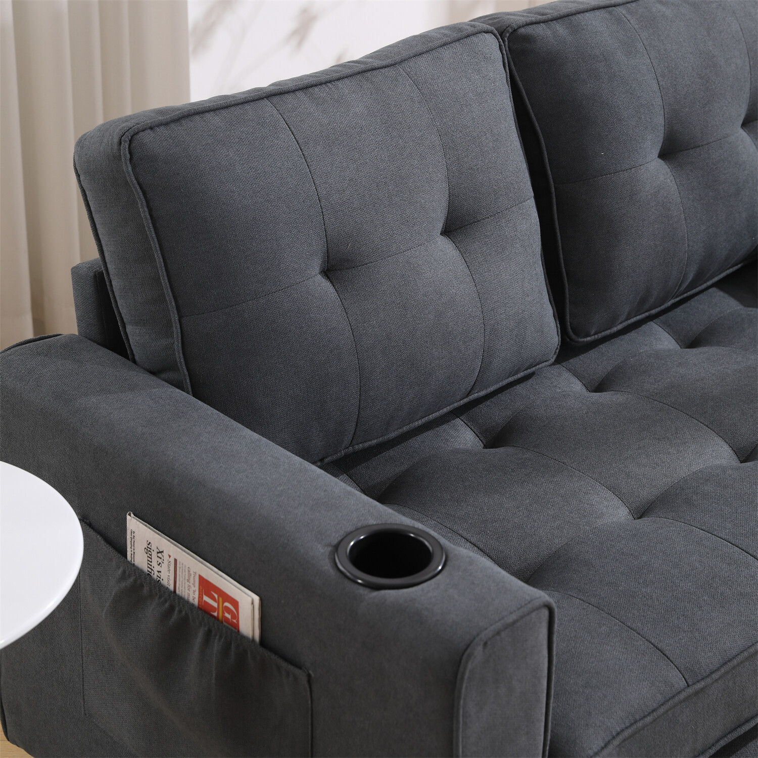 Convertible Sofa Bed Loveseat Futon Sofa Couch w/ Pull-Out Bed Dark Gray