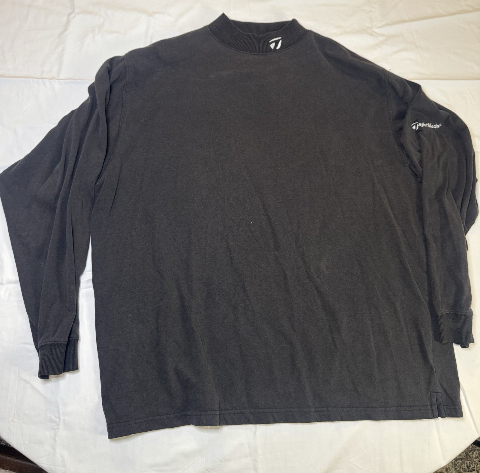 Vintage TaylorMade Men's XL Black Long Sleeve Mock Neck Golf Pullover Logo Shirt