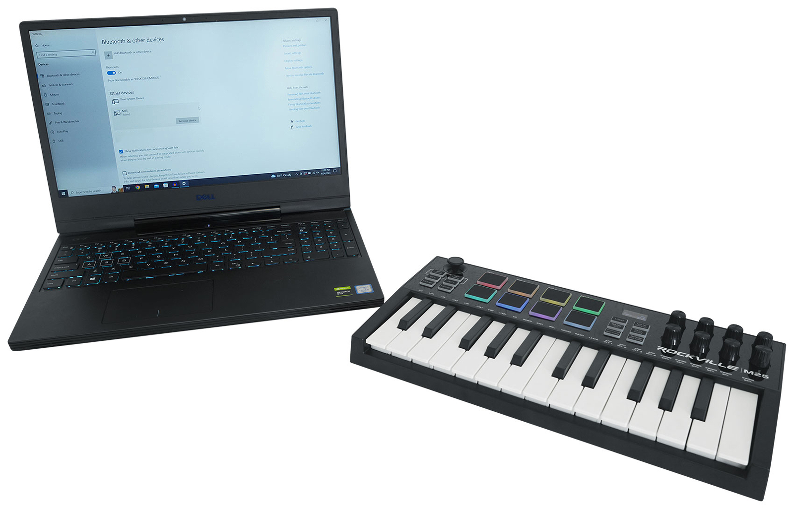 Rockville M25 BLACK 25 Key USB Wireless MIDI Keyboard Controller With Bluetooth