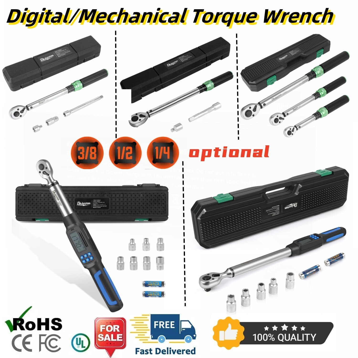 ✅3/8" 1/2" 1/4" Drive Digital/Mechanical Torque Wrench Snap Socket Ratcheting