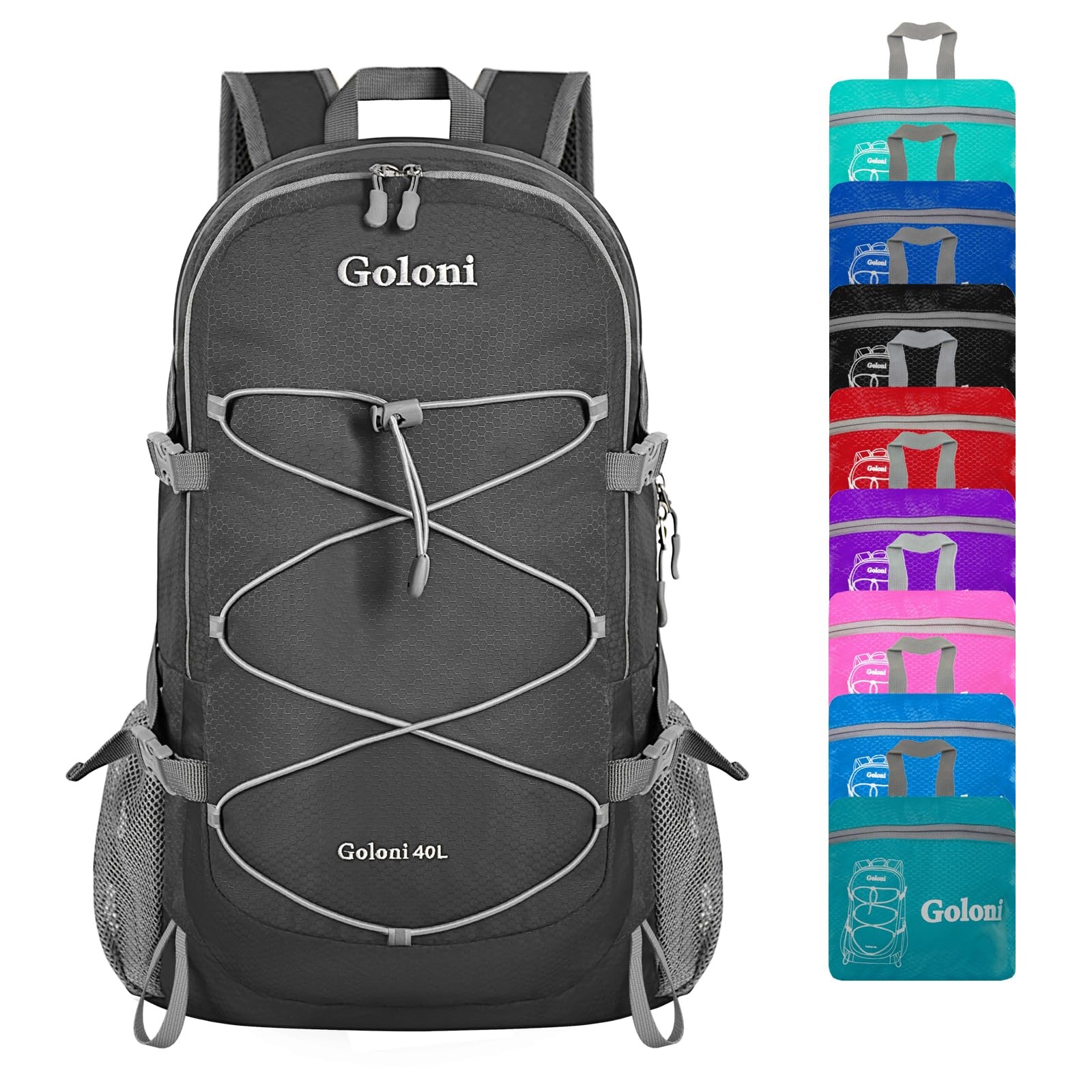 40L Ultra Lightweight Packable Backpack Foldable Hiking Daypack Dark Grey
