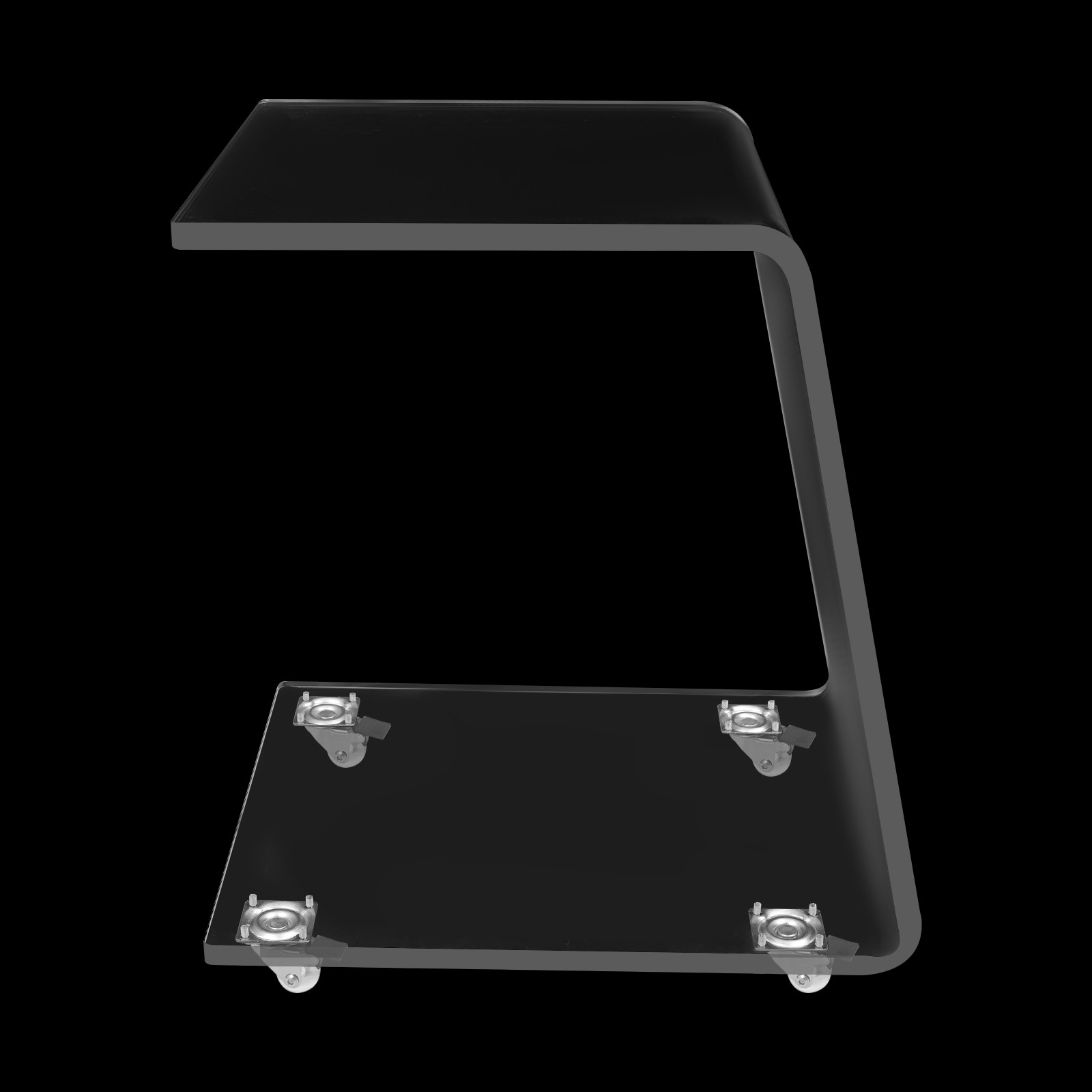 Acrylic Side Table Mobile C-Shaped End Table Clear Snack Rolling Cart 20kg max.