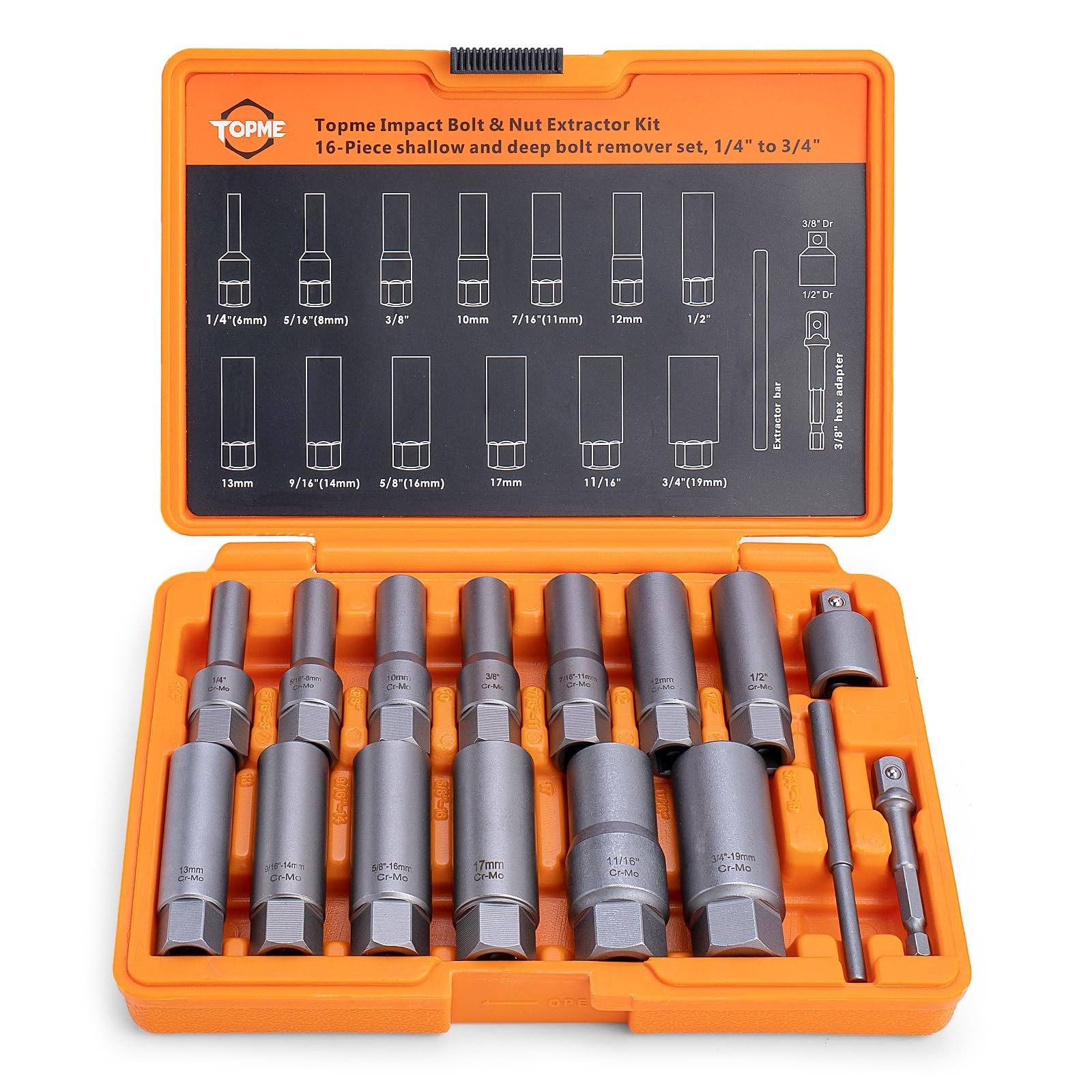 Deep Bolt Extractor Set,16 PCS Impact Bolt & Nut Remover Set, Stripped Lug Nu...