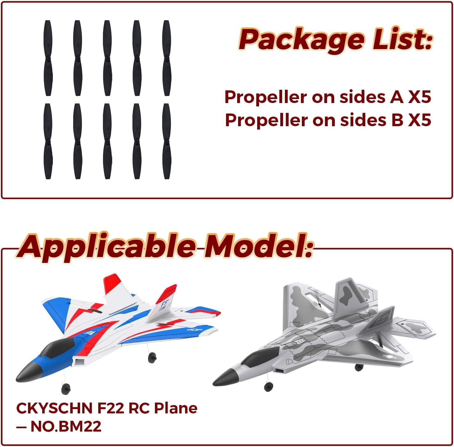 Replacement RC Plane Propellers, Compatible with BM22 F22 RC Plane (5 Pcs)