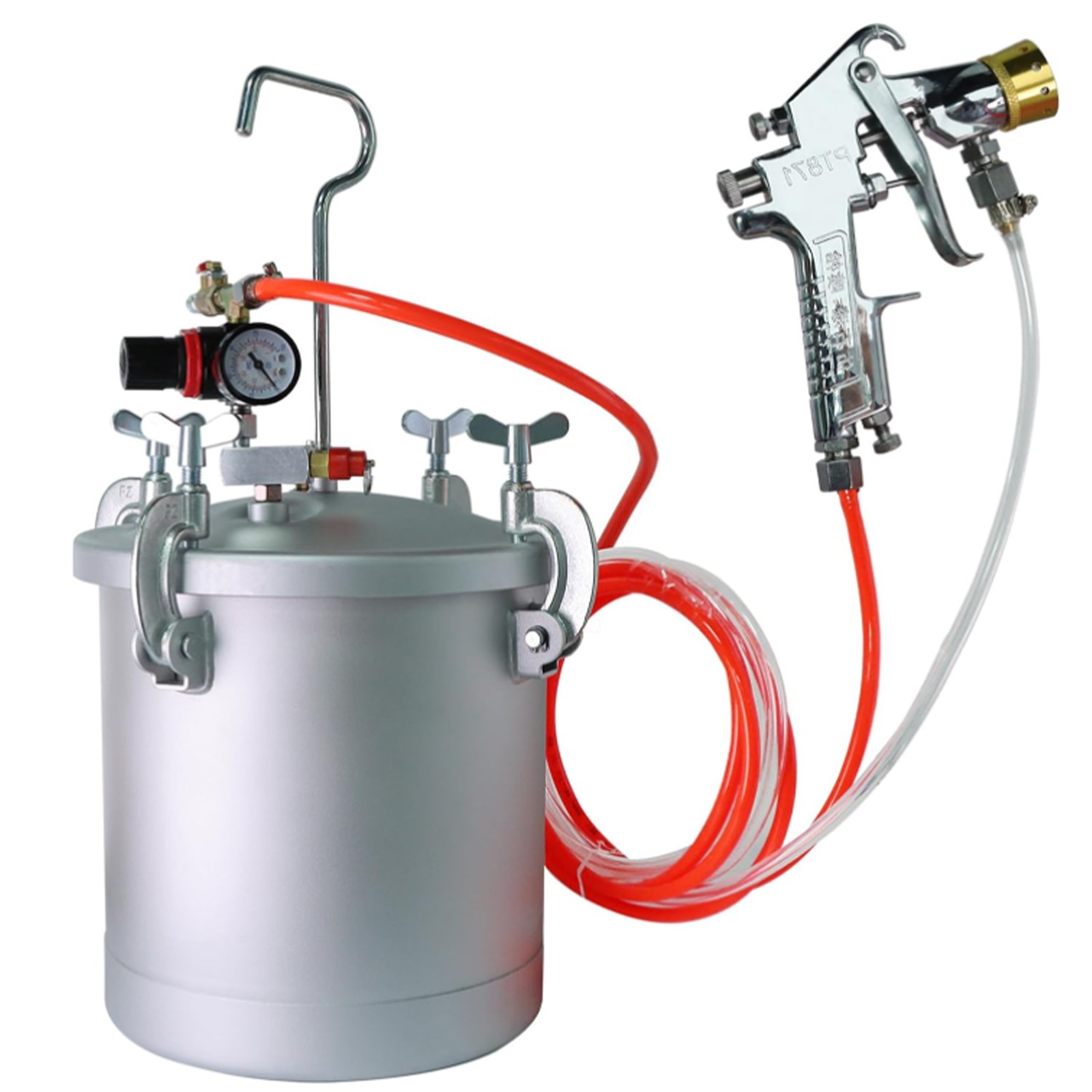 Lightweight Air Paint Pressure Pot Tank 2.0mm Nozzle SprayGun 3m Hoses 45PSI Max