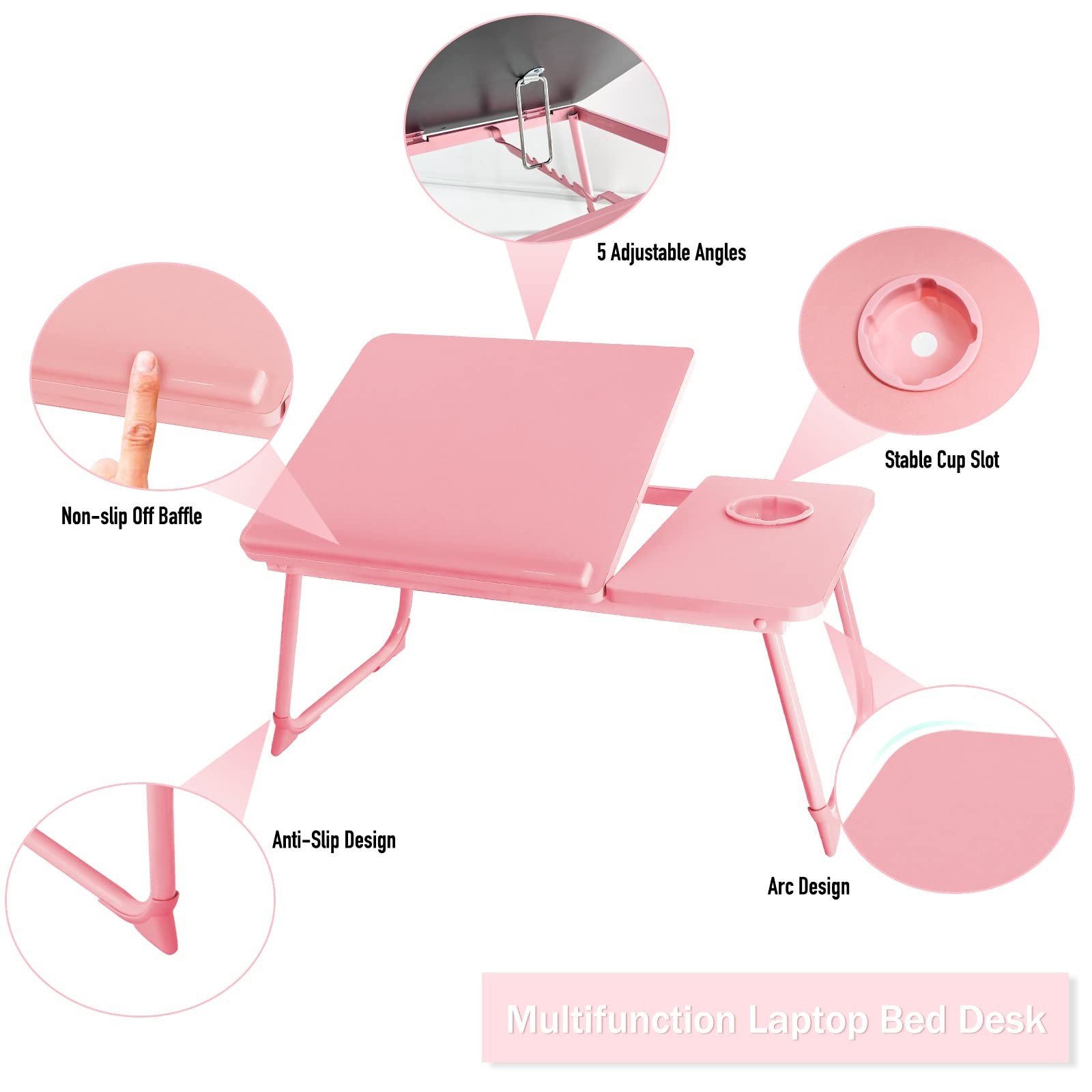 Laptop Bed Desk for Couch, 5-Angle Adjustable Table Adults Pink