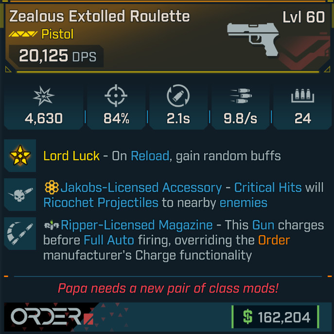 LVL 60 Borderlands 4 - Roulette god roll pistols high crit - 100% CHARITY!