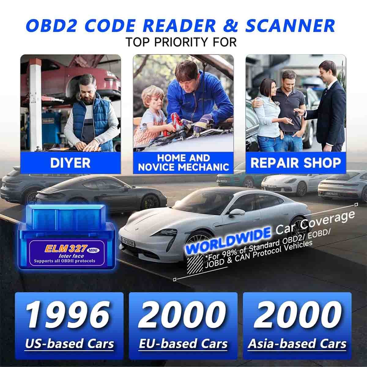 ELM327 OBD2 Code Reader Bluetooth Auto Diagnostic Tool OBDII Scanner for Android