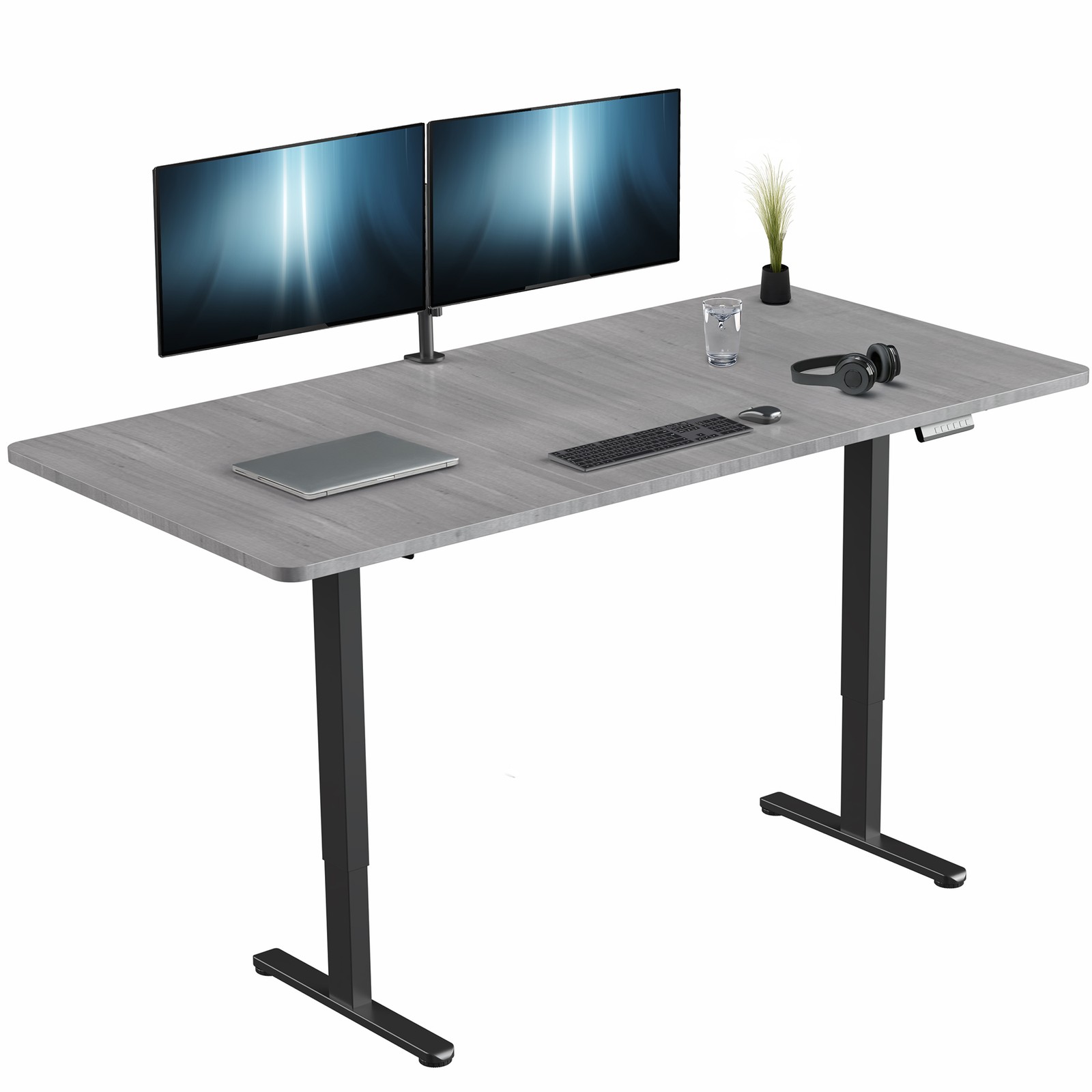 VIVO Electric Dual Motor 71” x 36” Standing Desk, Dark Gray Top, Black Frame