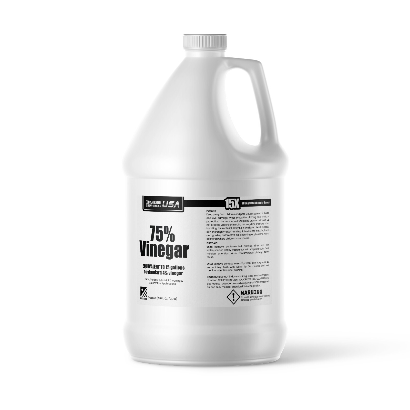 Concentrated Economy Chemicals USA 75% Pure Vinegar - Dilutes to 15 Gallons