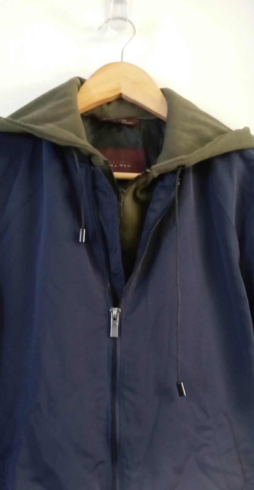Zara Man Blue & Green Bomber Jacket With Hood Size S