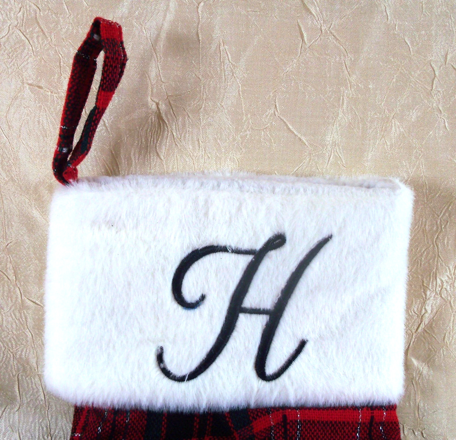 Initial H Plaid Red Christmas Holiday Stocking