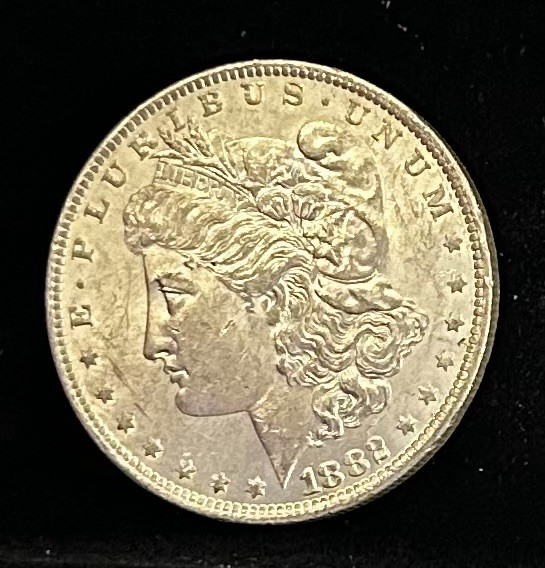 1882-O MORGAN SILVER DOLLAR, AU, NICE