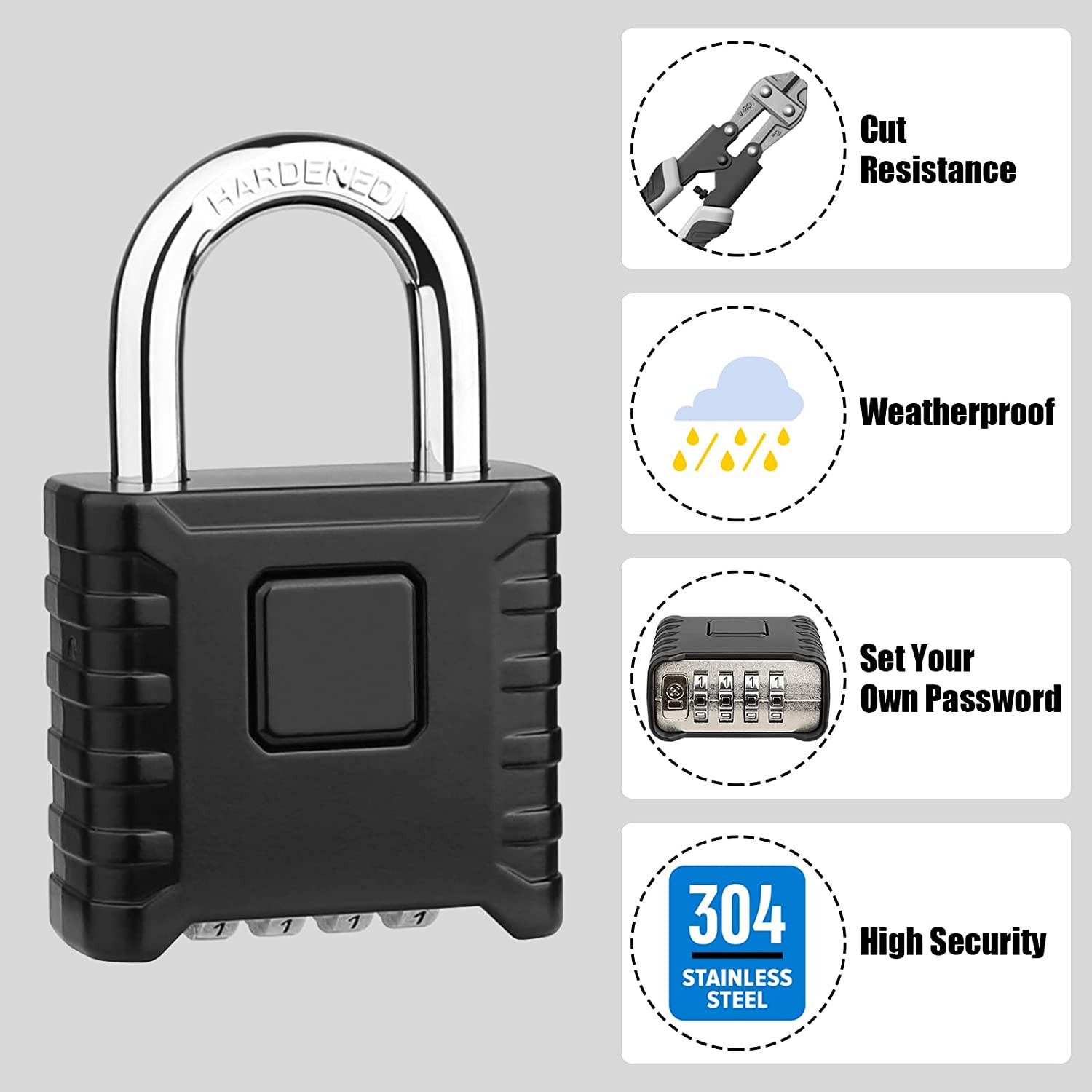 Heavy Duty Combination Padlock, Large Outdoor Padlock [One-Touch Unlocking] H...