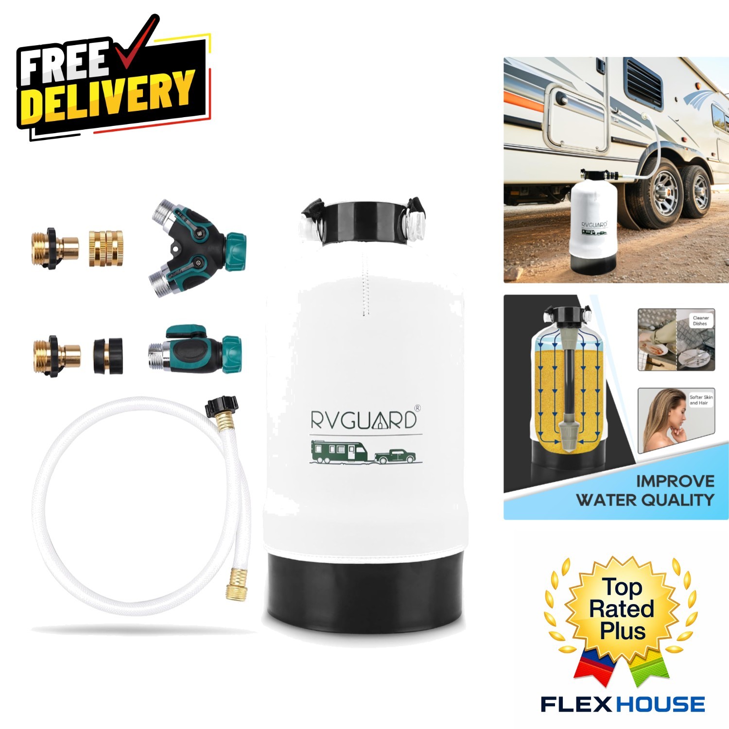16,000 Grains Water Softener for RV - Manual Operation, Compact Design