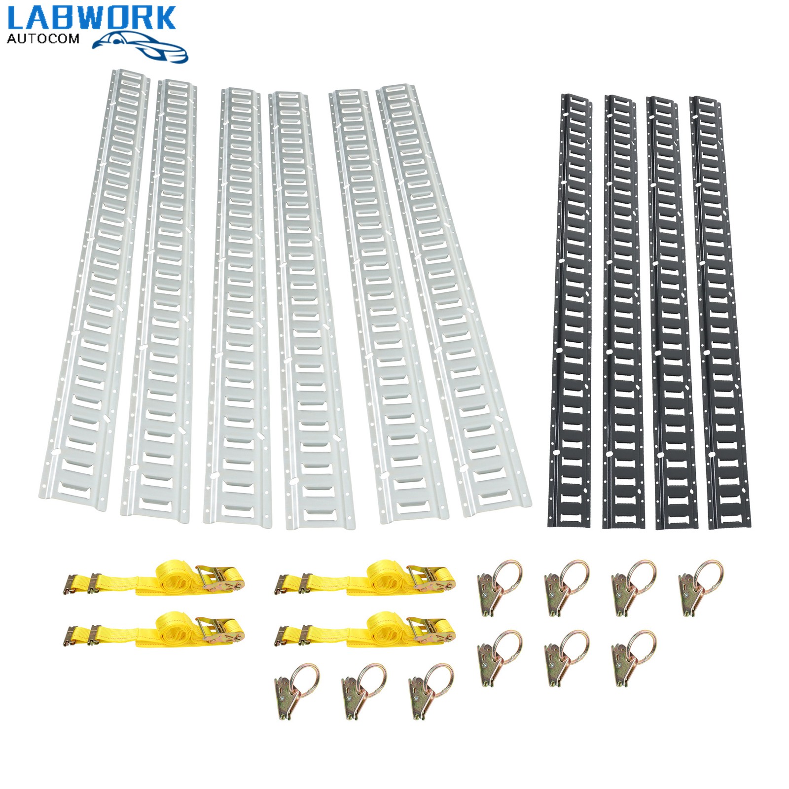 24 Piece 5' E Track Rail Set Black Powder Coat + Silver Galvanized For Cargo Van