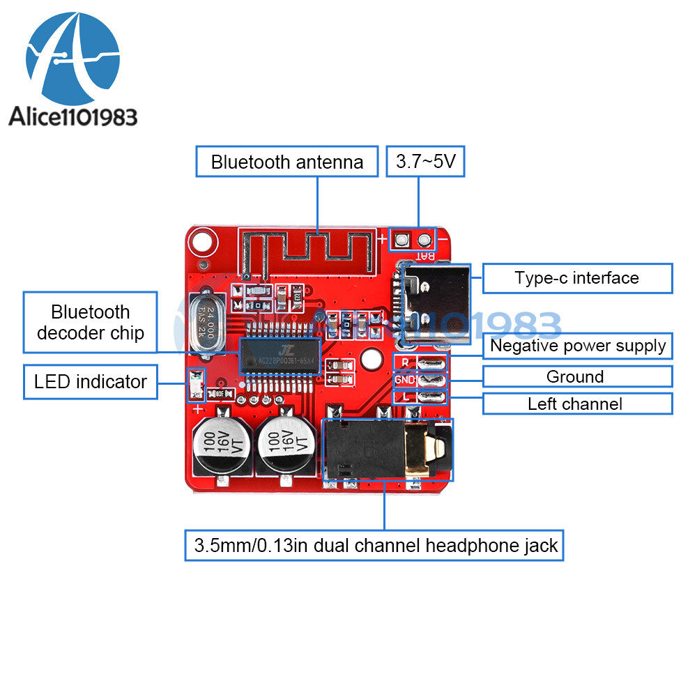 5pcs 3.7-5V Bluetooth 5.0 Audio Receiver MP3 Decoder Lossless Amplifier Module