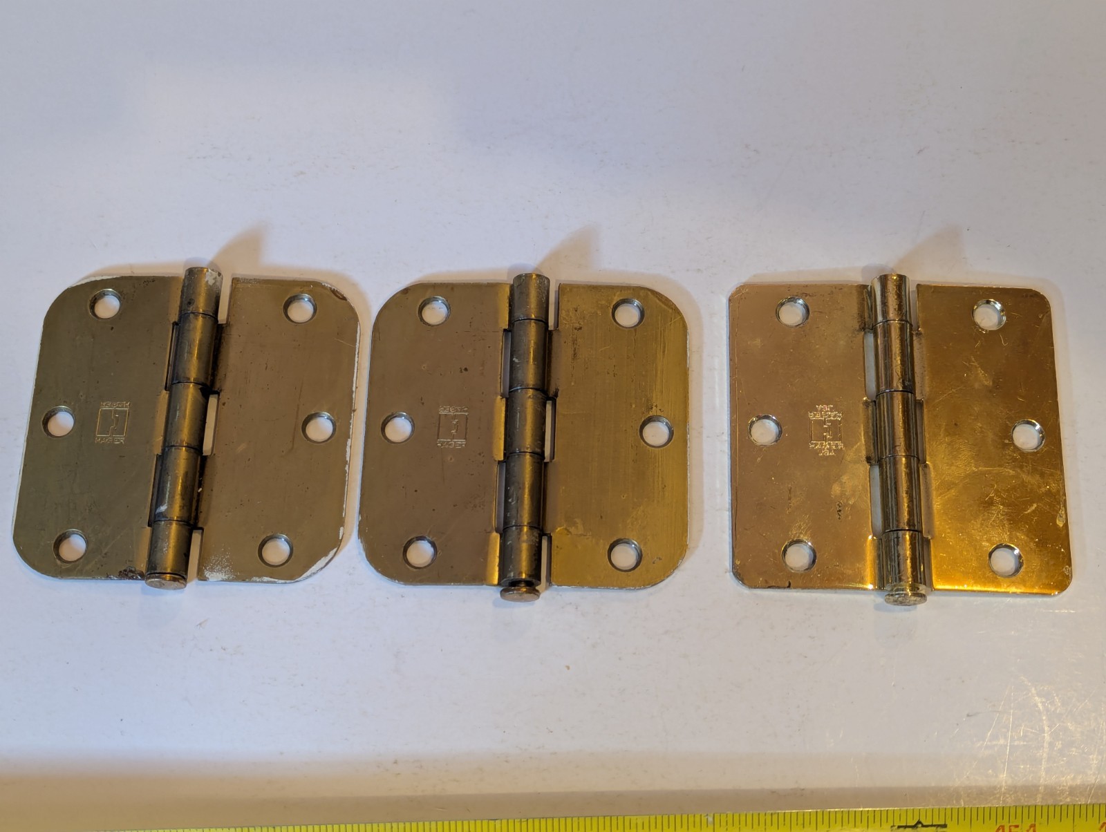 Lot of 3 Hager Door Hinges 3.5" x 3.5" Bright Brass / Gold Colored