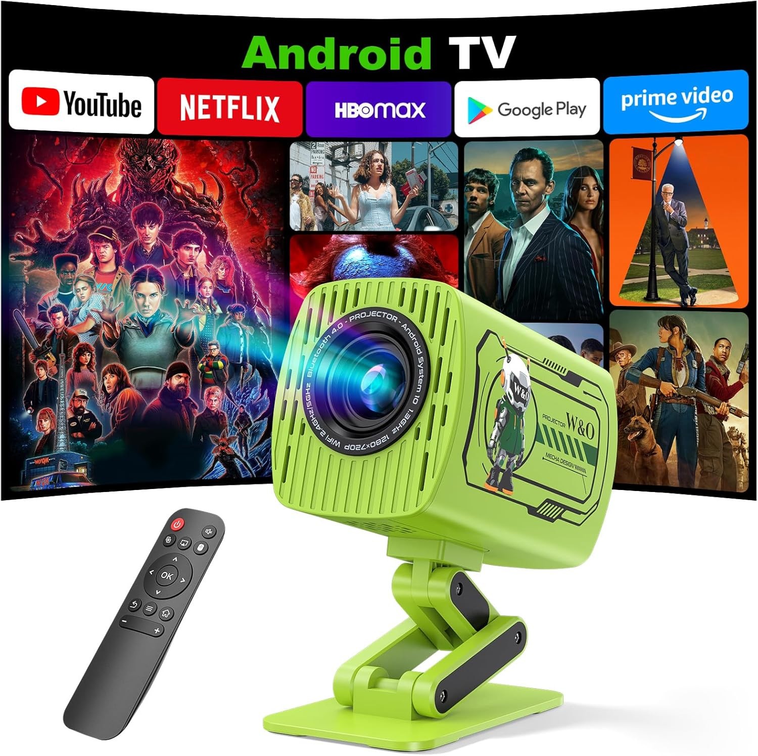 W&O O1 Portable Video Projector WiFi Bluetooth Home Theater Projector Green