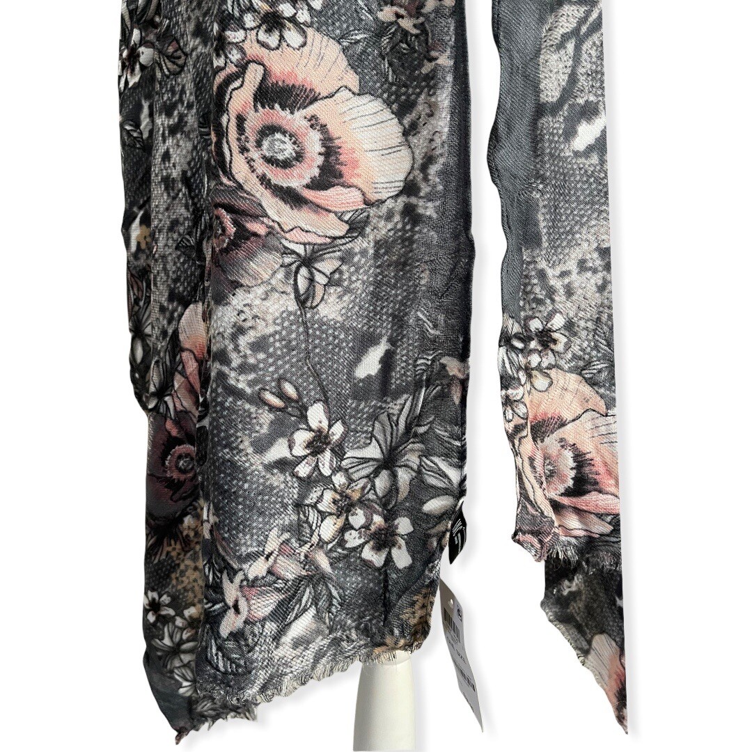 INC Womens Scarf Wrap Grey Blush Pink Floral Fringe Animal Print #MQ1
