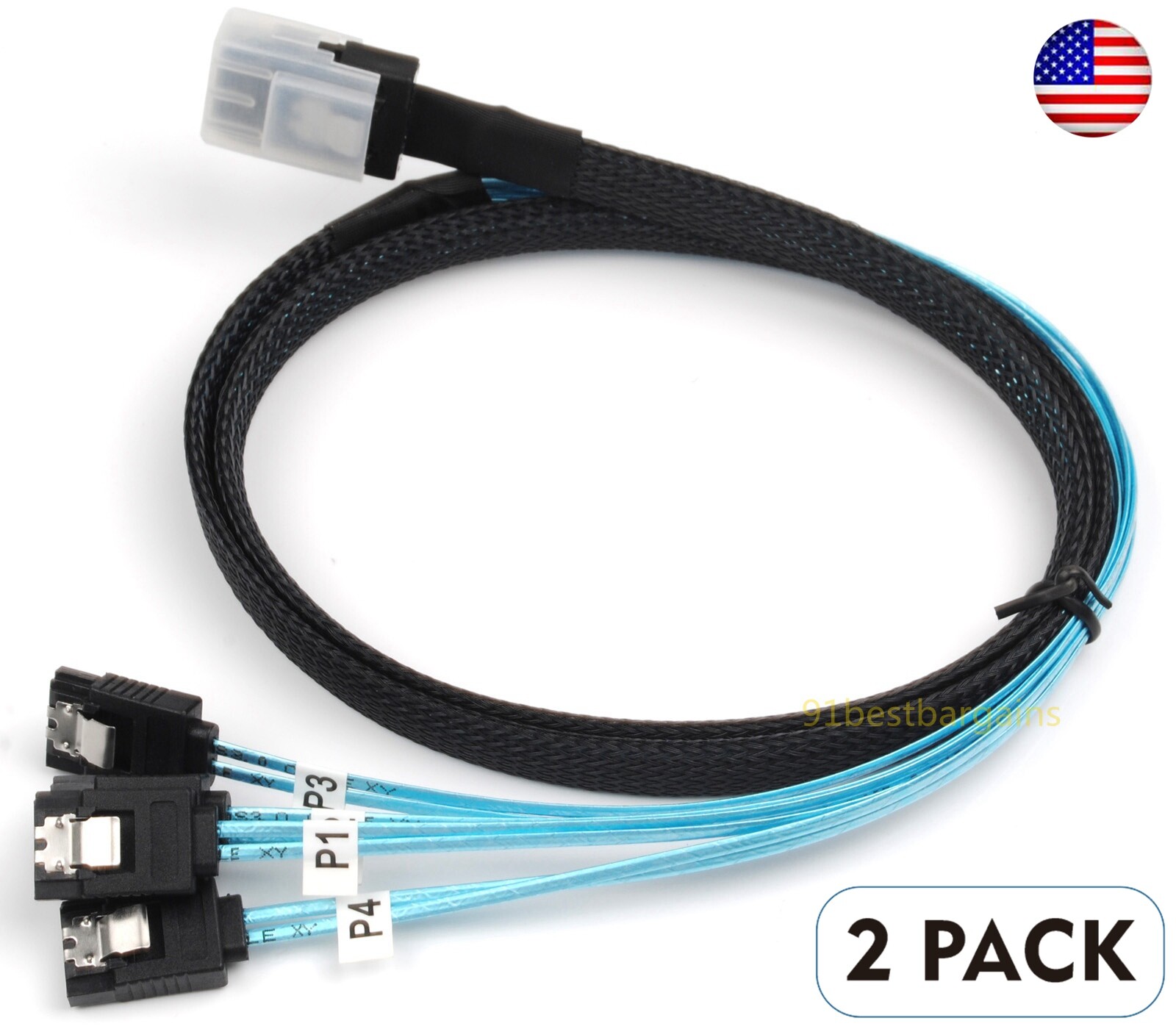 2x Mini SAS 10Gbps SFF-8087 36Pin to 4 SATA Hard Drive Splitter Cable 100cm USA