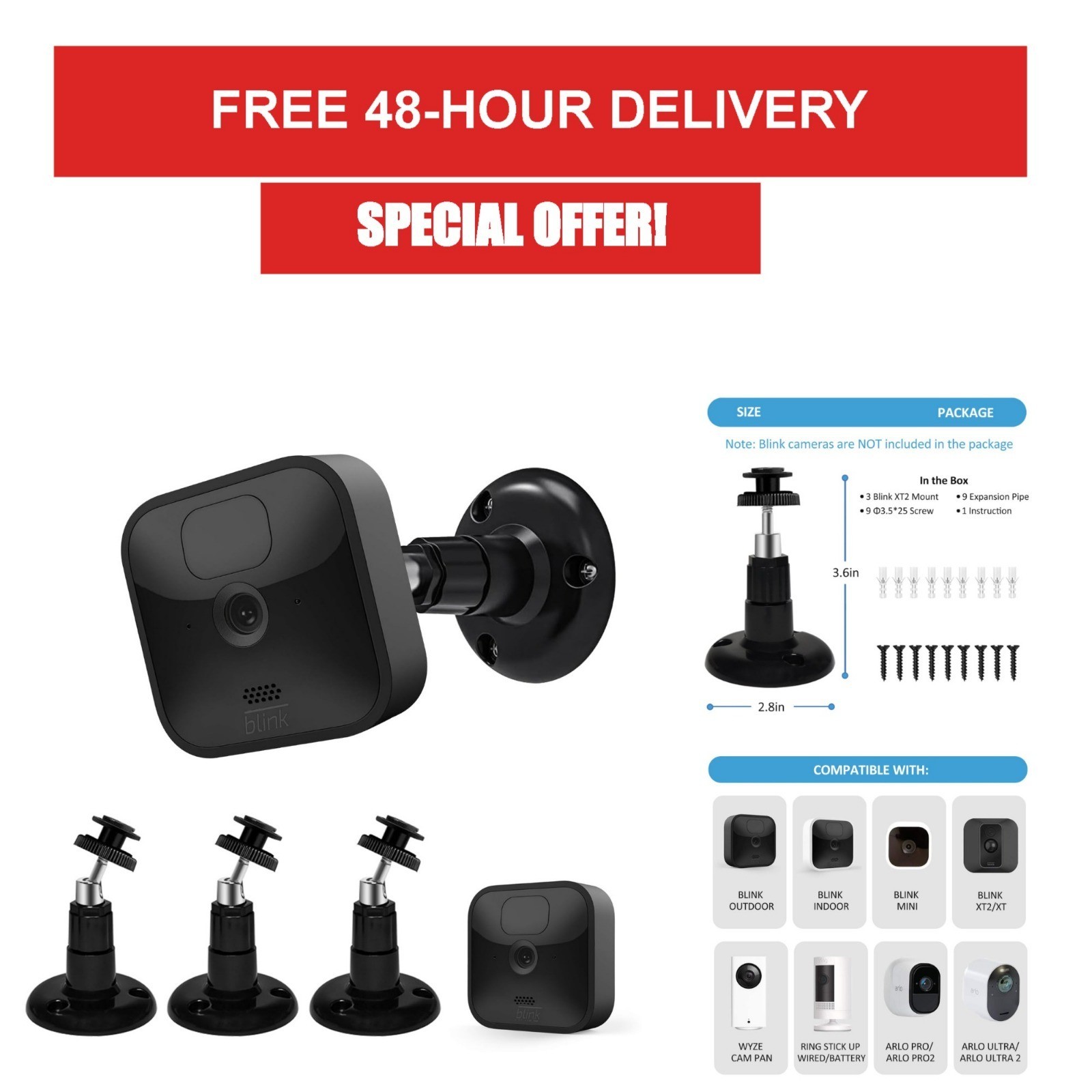 Blink Outdoor Camera Mount - 360° Adjustable Wall Mount Bracket (3 Pack)
