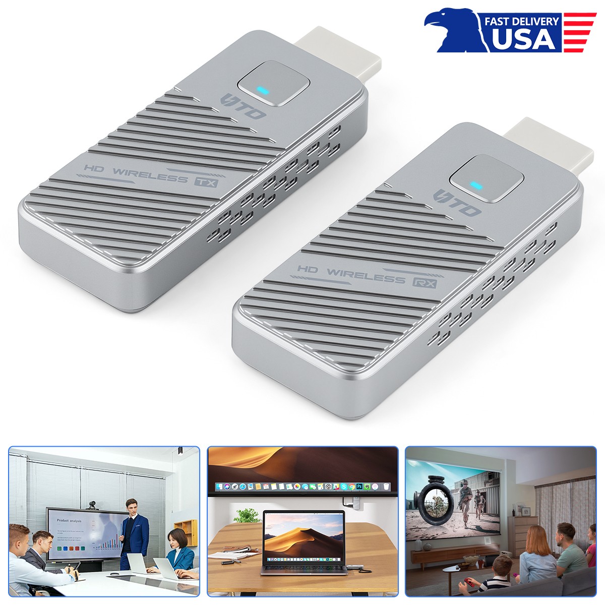 4K Wireless HDMI  Adapter Transmitter Receiver Dual-Band 2.4G/5G Plug and Play.