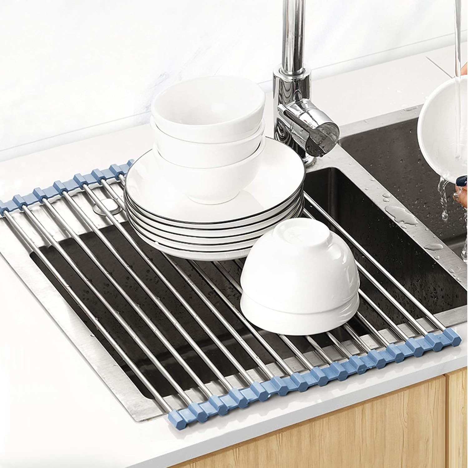 Over The Sink Dish Drying Rack, Roll Up Dish Drying Rack Kitchen Dish Rack Stain