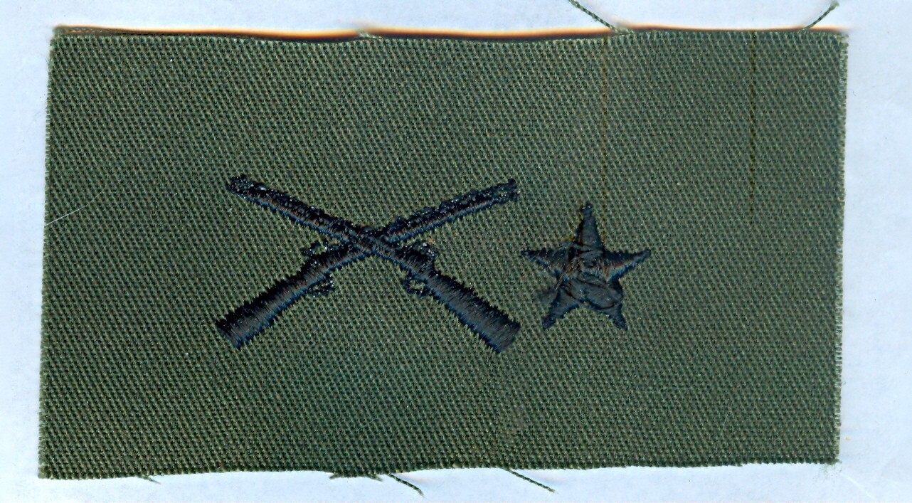 ARMY INFANTRY SEW ON INSIGNIA (UNCUT WOODLAND MATERIAL) ... FOREIGN? ..... X