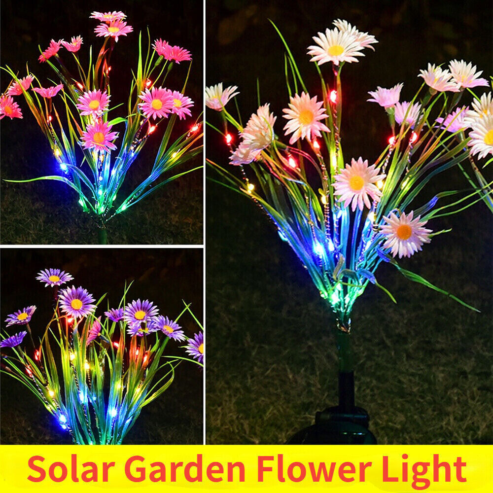 Solar Garden Lights LED Flower Stake Lamp Outdoor Yard Waterproof Pink