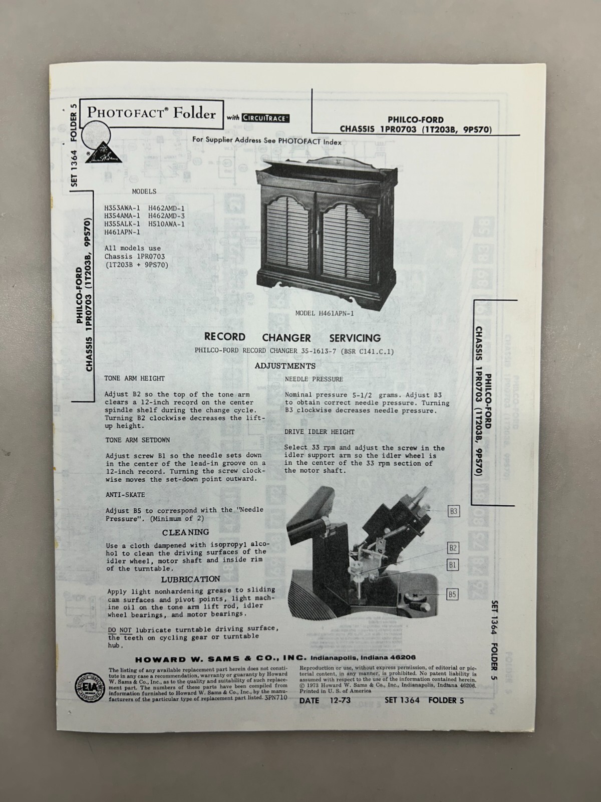 Philco 1PR0703 1T203B 9PS70 Service Manual Sams Photofact Free Shipping