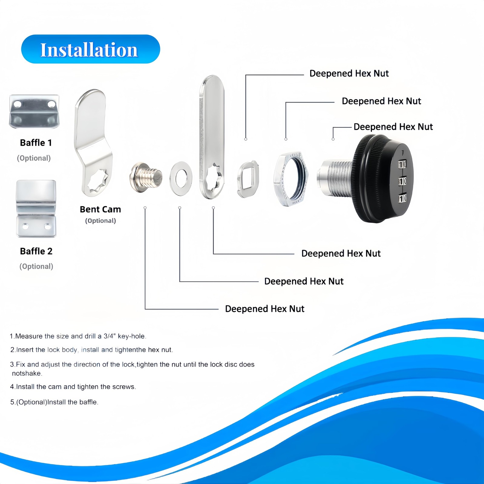Combination Cabinet cam Lock,Black 3-Digit Combi Password Code File Drawer Lo...