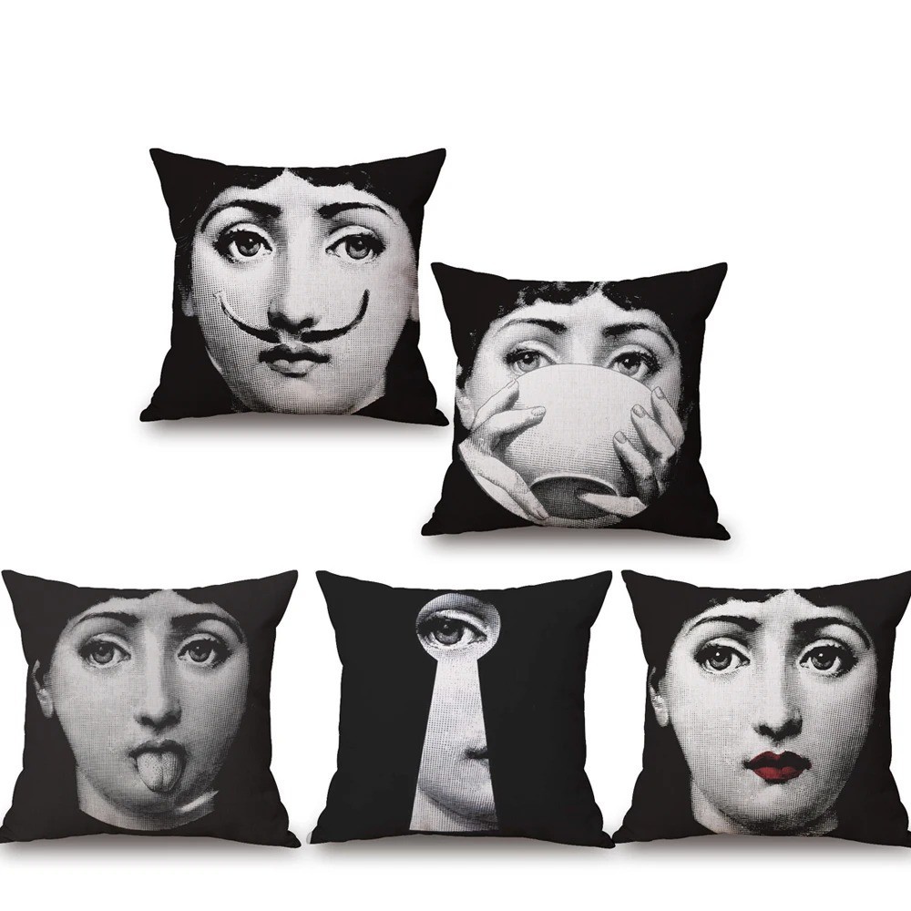 🤍NEW Black White Personality Girl Pillowcase for Home Sofa Fornasetti Face🖤