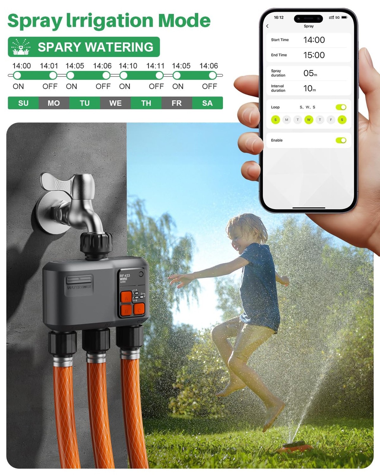 WiFi Sprinkler Timer 3 Zone with 984 FT Range, 3 Outlet Smart Water Timer for...