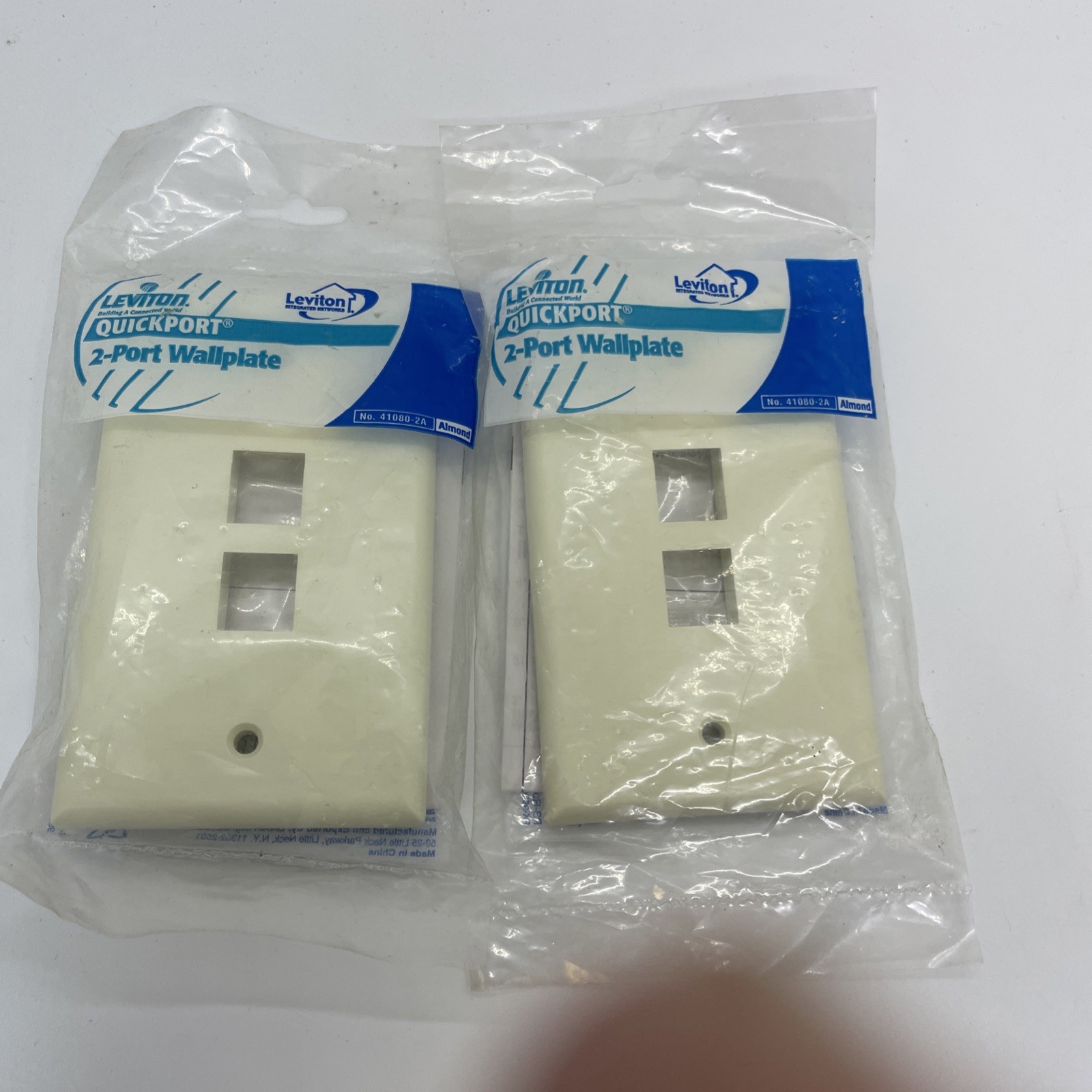 Lot of 2 Leviton 41080-2A QuickPort 2-Port Almond Wall Plate