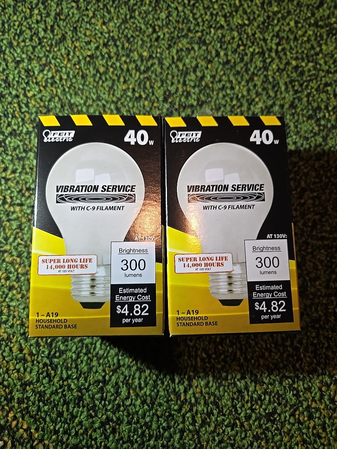 2X - A19- 40w Feit Light bulb Frosted Vibration Service A19 40A 14000 hours@120v